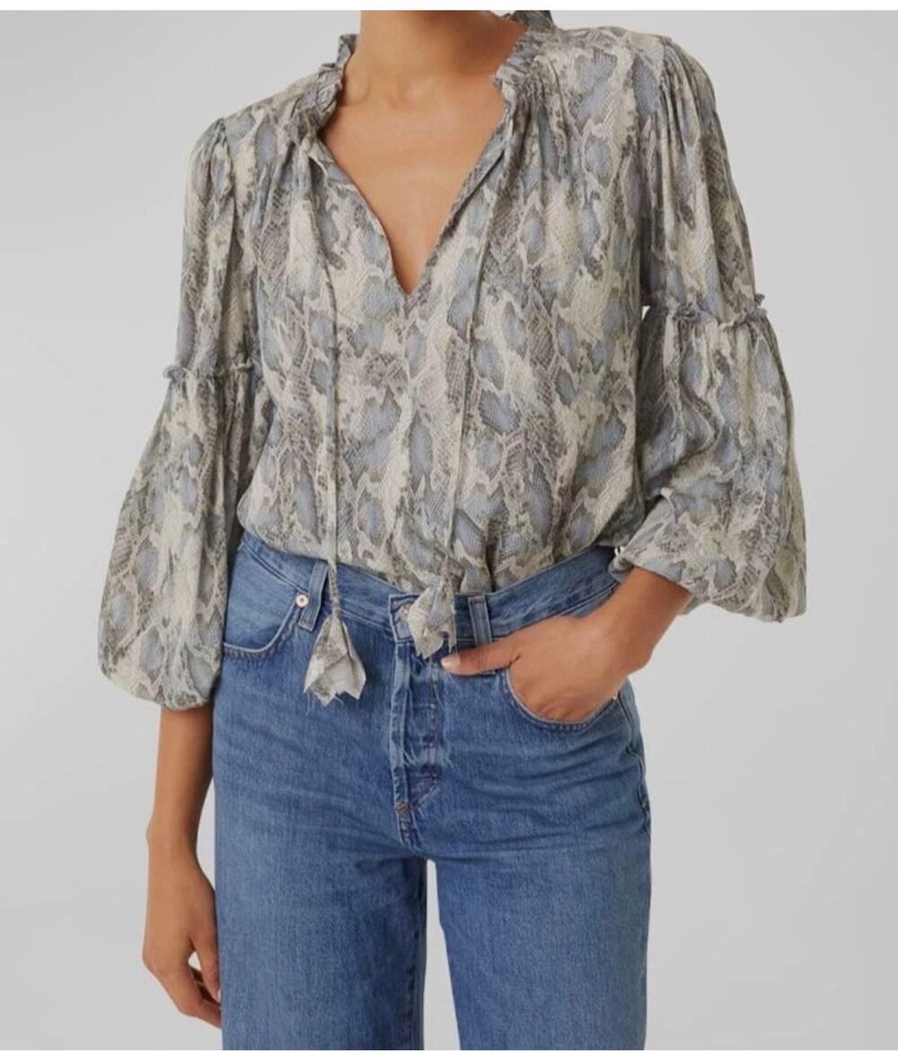 NWT Misa Los Angeles Renata Split Neck Blouse, Grey, L
